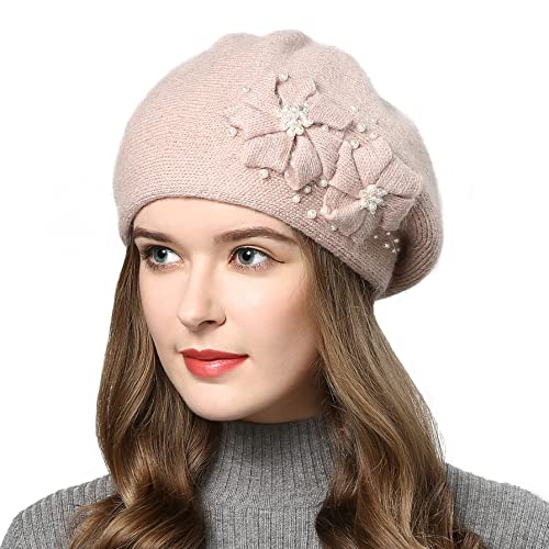 AICHUAN Women Winter Knit Beret Hat Rabbit Hair French Style