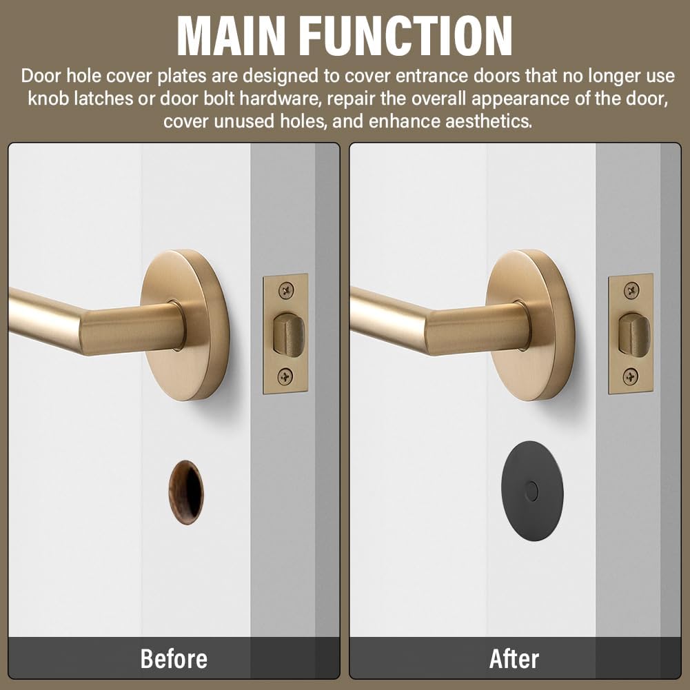 1 Pack Door Knob Hole Cover Plate Matte Deadbolt Cover Plate Repair Locks and Doors Hole for Home Security(Black)