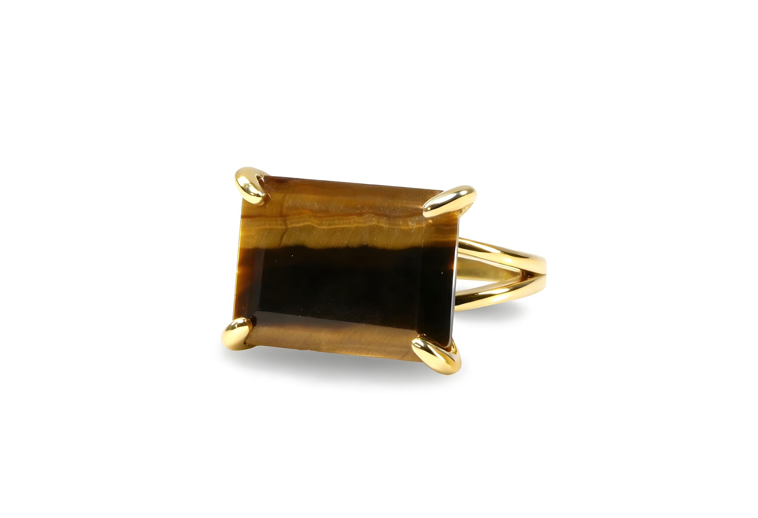 Anillo de Ojo de Tigre en Oro - Anillo Único de Oro Grande - Anillo Rectángulo de Piedra Natural - Joyería de Moda, Anillos de Regalo para Ella - Todos los Tamaños Disponibles