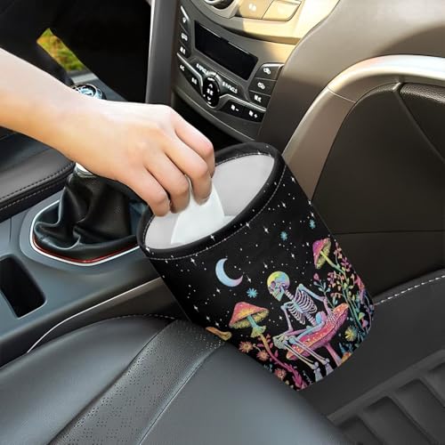Image of Mushroom Skull Car Trash Bag - Portable Garbage Bin for Front Seat, Back Seat, Floor - Universal Collapsible Easy to Clean Car Garbage Accessory