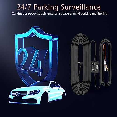 MEKNIC Dash Cam Hardwire Kit, Mini USB Hard Wire Kit 11.5ft with Acc, 12-24V to 5V 2A Car Dash Camera Charger Power Cord, Gift 4 Fuse Tap Cable with Battery Drain Protection for 24h Parking Monitor