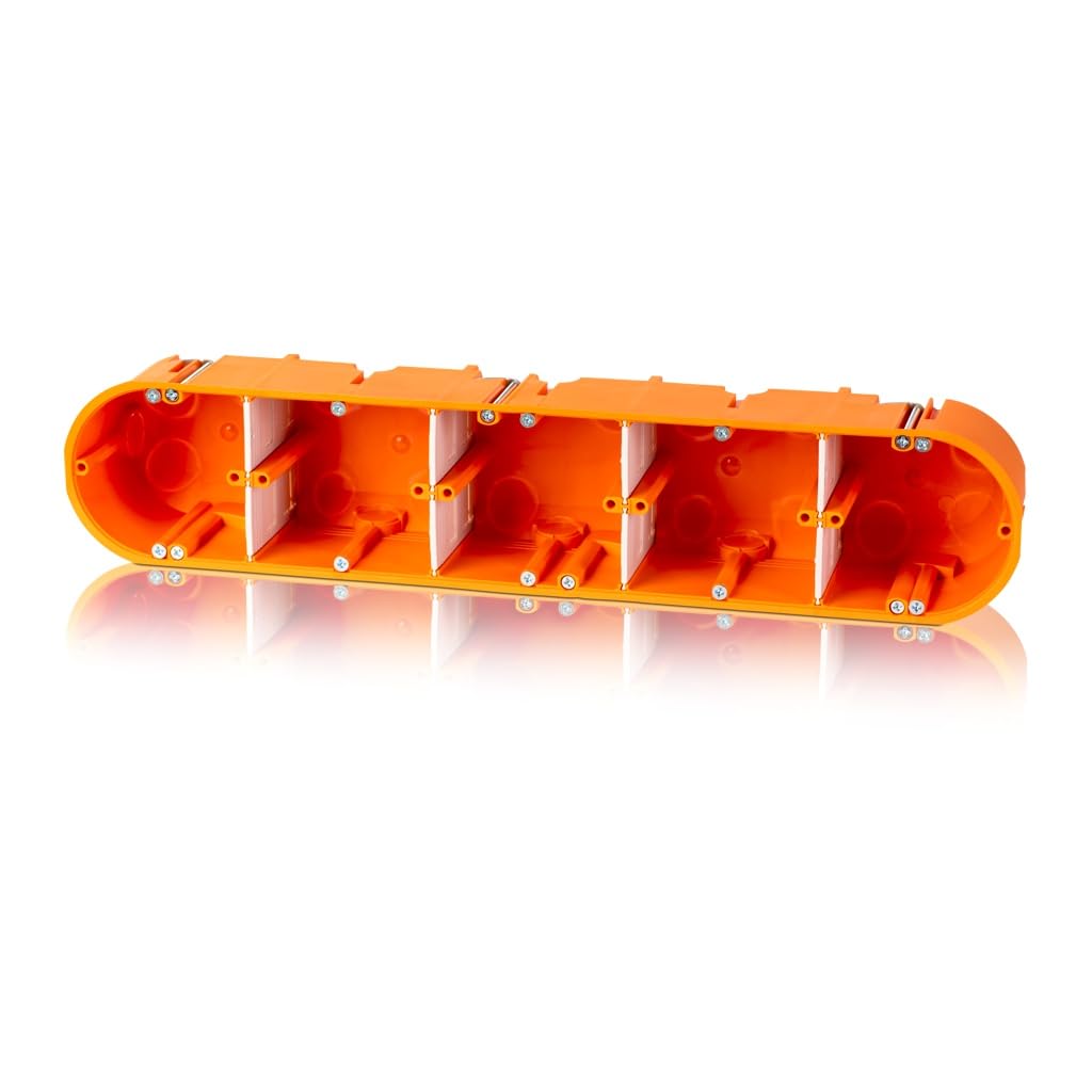 F-tronic 5 Stück Hohlwand Gerätedose HW50 orange, Kunststoff, 5x Ø 68mm, 63mm tief, 4 Rohreinführungen M16, 12 Rohreinführungen M20