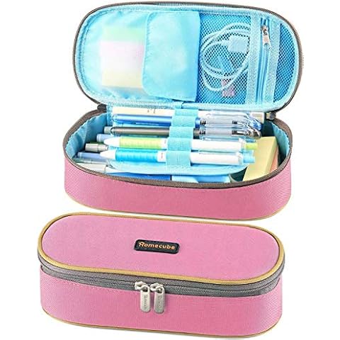 Pencil Case, Homecube Big Capacity Pen Bag Makeup Pouch Durable Students Stationery With Double Zipper, Pink Cover