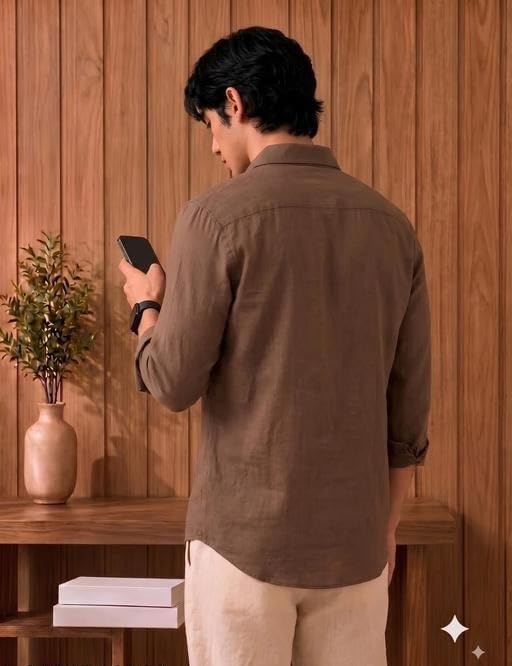 DHIRTS Men's Casual Cotton Shirt Brown Regular Fit - Image 2
