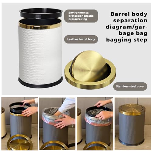 Image of 9L /2.3GALModern White Trash Can with Flip Lid,Fancy Gold Waste Paper Baskets for Bathrooms,Gold Trash Can for Bathroom,Bedroom, Powder Room,Office,Laundry Room (9L-White)