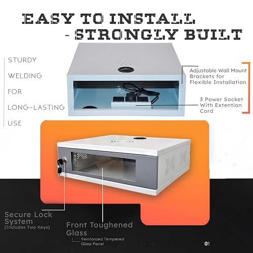 Image of ShiviX CCTV /DVR Rack /NVR /CCTV Box /Network Rack /Cabinet with Key Lock & Power Socket - 2U - Wall Mount - Metal Rack with Transparent Glass Door - Ideal for 4 /8 Channel CCTV Systems (2U Metal Rack)