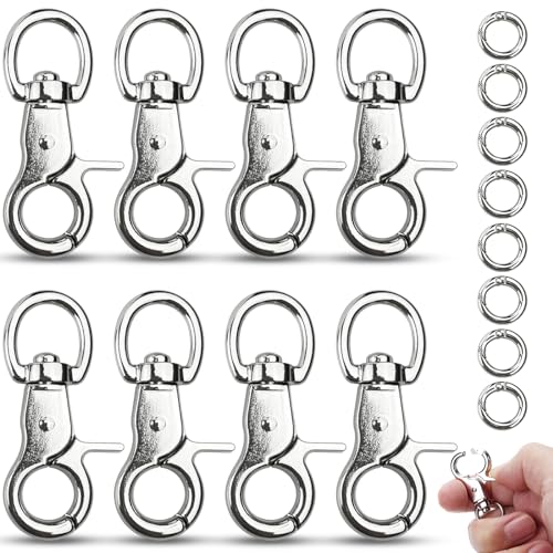 cersaty 8 Pcs Mousqueton Pivotant, Crochet Pivotant Chien Crochet Mousqueton pour Chaîne de Chien,Ceinture de Chat,Porte Clés,Ceinture D'appareil Photo avec 8 Boucle à Anneau