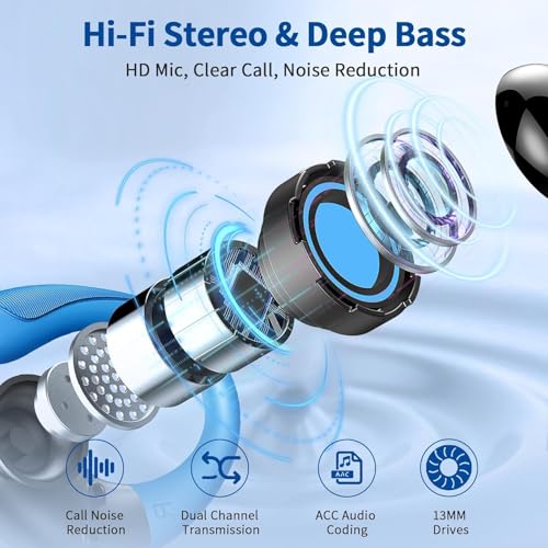 Image of Wireless Earbuds, 2026 Bluetooth 5.4 Headphones, ENC Noise Canceling Mic