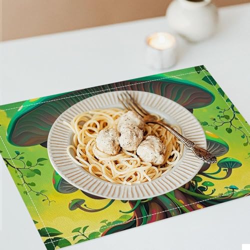 Set de table champignons lavable et résistant à la chaleur en lin