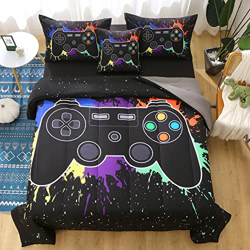 Jqinhome Full Gamer Comforter Sets For Boys, 6 Piece Bed In A Bag 3D Video Game Bedding -All Season Soft Microfiber Gamer Bedding Sets, With Pillowcases, Flat Sheet, Fitted Sheet, Cushion Cover #TOP2