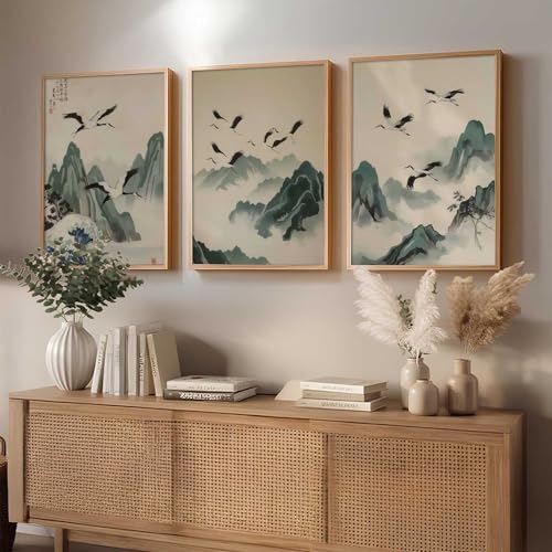 Image of kotart Japanese Nature Art View Framed Poster | Big Aesthetic Nature Art Wall Framed Posters for Living Room Bedroom Wall Decor Set Of 3 (19X25 inch)