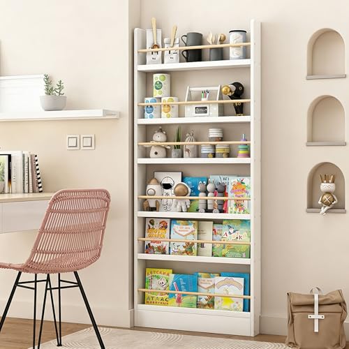 TrixmEsque Libreria Infantil Detrás de la Puerta Estanterias Almacenaje Madera Organizador Juguetes para Dormitorio Salon Cocina Oficina White 6 Layers 31.5 in