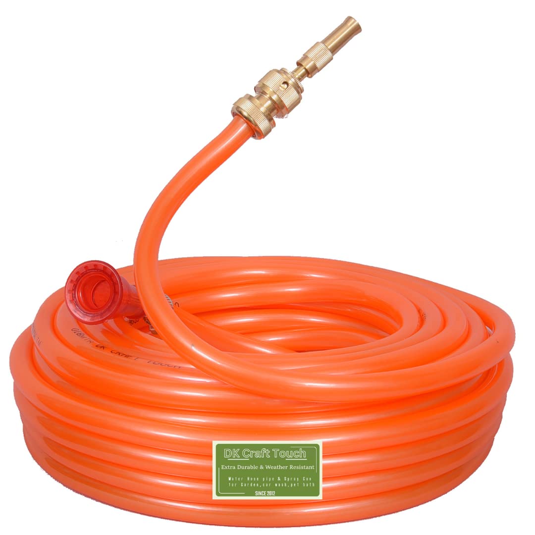 DK Craft Touch Garden and Car Wash Pvc Water Hose Pipe with High Pressure Brass Spray Gun & Accessories For Garden/Car Washing/bike wash/pet bath (15 MTR Length Hose & Brass Gun, Orange Hose) (B0C5VKHF4M) Amazon Price History, Amazon Price Tracker