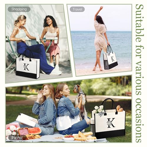 Image of Personalized Name Tote Bag for Women, Birthday Best Friend Bridesmaid Gifts for Women Canvas Initial Tote Bags