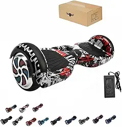Hoverboard Infantil Skate Elétrico 6.5", LED Bluetooth, Bateria de Grande Capacidade, 15 km/h, Uso Interior/Exterior, 25kg, com Adaptador e Manual, 65x25x29cm