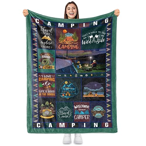 Sowide Camping Blanket for Camping Lovers Camping Gifts for Men Women Family Soft Fleece Blanket Throw Unique Gift