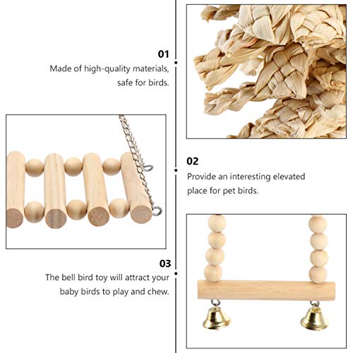 UKCOCO 8 Peças Pássaro Papagaio Balançando Brinquedos de Mascar Com Sino de Madeira Natural Em Pé Re