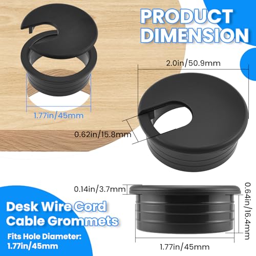Image of 1-3 /4 inch(45mm) Black Desk Hole Cover Grommet ABS Plastic Wire Organizers for Computer Desk Cabinet (3 Pack)