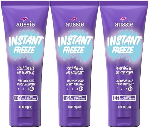 Aussie Instant Freeze Sculpting Gel, Maximum Hold, Triple Pack for Curly, Straight and Wavy Hair, 594 g Total (3 Count of 198 g Each)