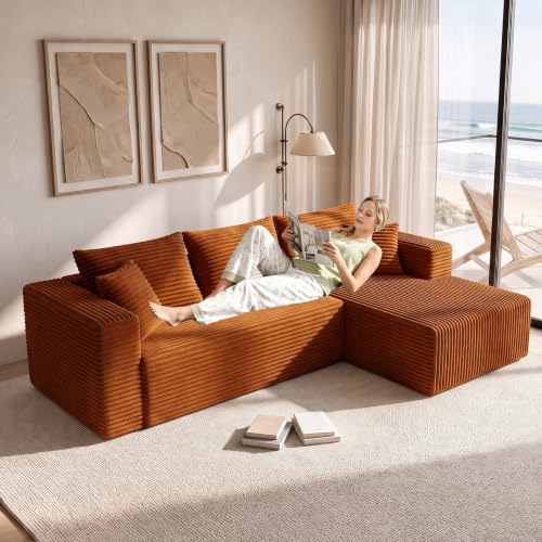 Image of 93 inch Boneless Couch, Modular Sectional Sofa for Living Room, Orange