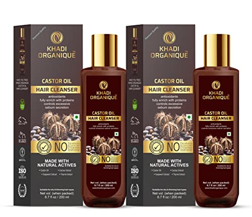 Image of Khadi Organique Castor Oil Cleanser | Protein & Antioxidant Rich Shampoo | Controls Excessive Sebum | Strengthens Hair Follicles | Moisture Lock & Scalp Cleansing | SLS & Paraben Free - 200ml (pack of 2)