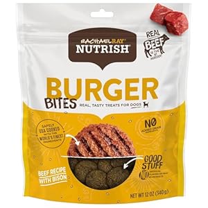 Nutrish Rachael Ray Burger Bites Real Meat Dog Treats, Beef Burger with Bison Recipe, 12 Ounces, Grain Free