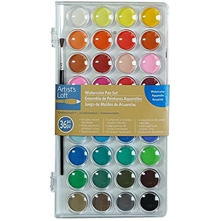 36 Color Fundamental Watercolor Pan Set with Paint Brush by Artists Loft