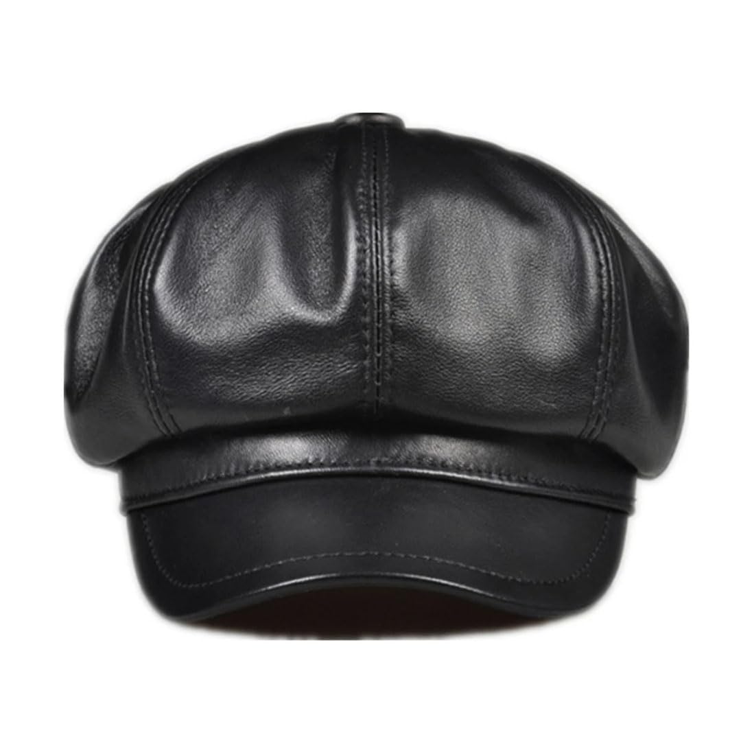 Gorra octogonal de piel auténtica para hombre y mujer, boina vintage para hombre y mujer
