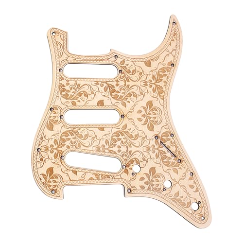 Pickguard en bois d'érable pour guitare électrique 11 trous avec motif floral gravé