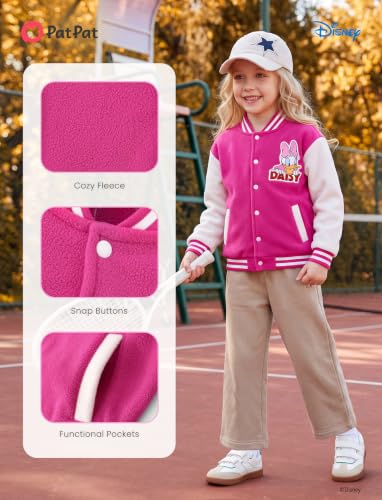 Image of Disney Kids Fleece Bomber Jacket, Varsity Outerwear with Pockets, 2-10Y