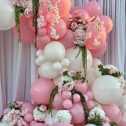Image of YMSZ Pink and White Balloons Arch Kit, 134pcs Light Pink and White Balloons for Wedding, Bridal Shower, Baby Shower, Birthday, Valentines Party Decorations