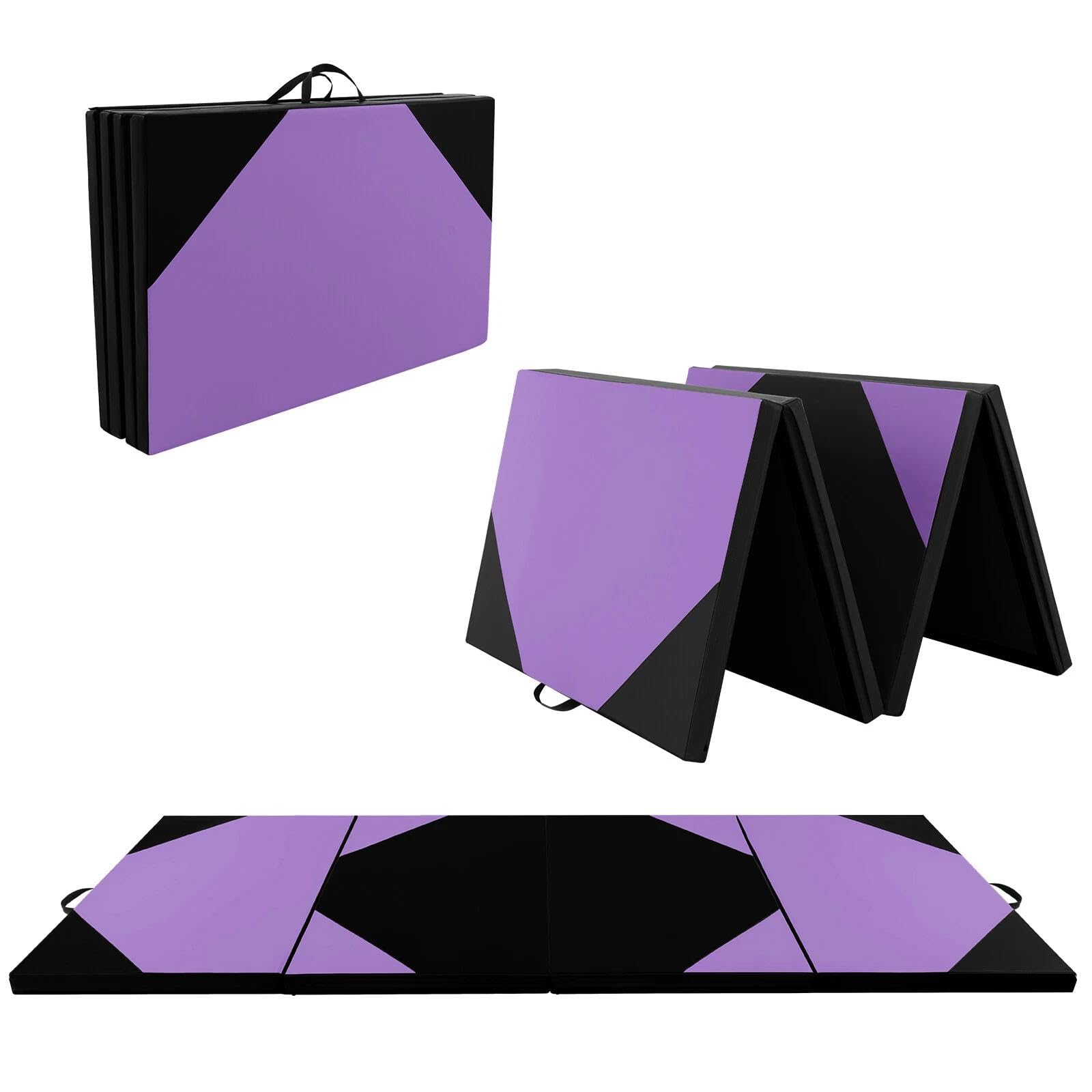 for 4-Panel 10 x 4 x 2 Yoga Mat Folding Exercise Mat w Carrying Handles Blue