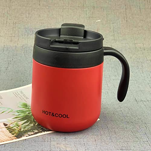 Image of Mockery Stainless Steel 350ml Coffee Cup, Thermal Mug, Vacuum Insulated, Tea Cup, Cup with Handle and Lid for Office Desk Work (Red)