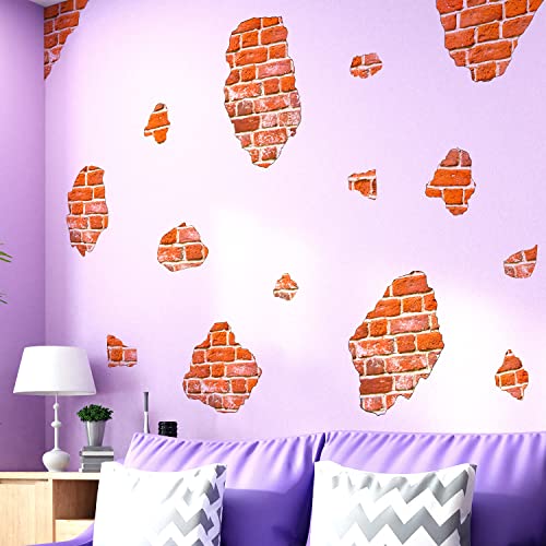 Vepret Red Brick Wall Decals Peel And Stick, Large Rustic Vintage Fabric Wall Stickers, Removable Faux Breakaway Home Decor Art For Bedroom Living Room Classroom Office #TOP2