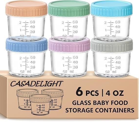 6 Pack Glass Baby Food Storage Containers Leakproof Mini Glass Mason Jar Sauces, Small Dip Containers Lunch Box. (Size- 80Ml- Multicolor)