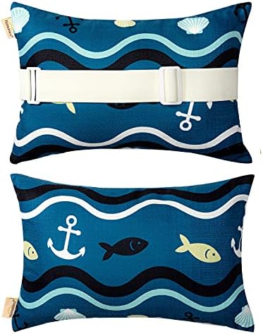 Outdoor Neck Pillow for Recliner,Patio Chaise Lounge Waterproof Headrest Pillow with Adjustable Elastic Stripe,Small Pillows Attachment for Office Chair,Car Seat Head or Lumbar, Navy Blue 2Pack