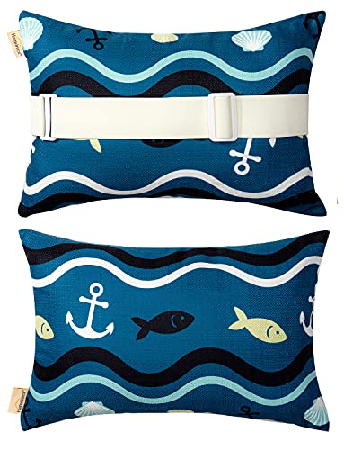 Outdoor Neck Pillow For Recliner,Patio Chaise Lounge Waterproof Headrest Pillow With Adjustable Elastic Stripe,Small Pillows Attachment For Office Chair,Car Seat Head Or Lumbar, Navy Blue 2Pack #TOP2