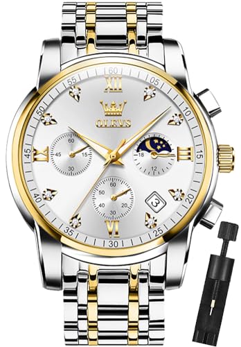 Image of OLEVS Mens Watches Chronograph Luxury Dress Moon Phase Stainless Steel Male Wrist Watch
