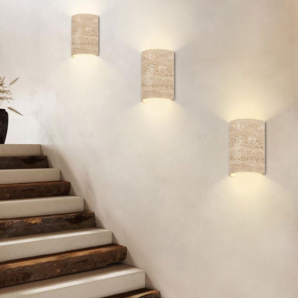 Applique da parete in pietra naturale Light Mid Century Wabi Sabi Wall Light 10W Lampada da parete per esterni impermeabile Su e Giù Lampada per montaggio a parete Portico Travertino Apparecch