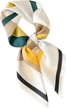 Fashion and Elegant Silk Feeling Scarf Square Satin Retro Style Sunscreen Head Scarf for Women 27.5" × 27.5"