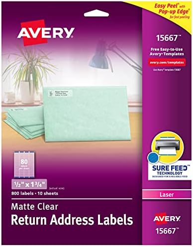 Avery Matte Frosted Clear Return Address Labels for Laser Printers, 1/2