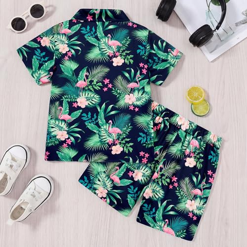 Image of DAXIANG Boys 2 Piece Hawaiian Outfit Summer Button Down Shirt and Pocket Short Sets Beach Vacation Clothes for Kid Size 3-10