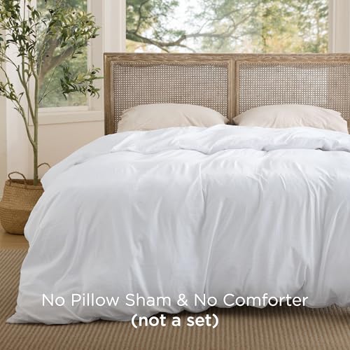 Image of Bedsure Prewashed Bright White Duvet Cover King Only, Cotton-Like Feel | 1 Duvet Cover Only, No Pillow Shams, Ultra Soft, Relaxed Texture, Zipper Closure, 8 Corner Ties, Year-Round, Easy Care
