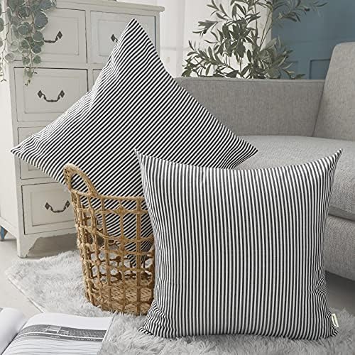 CARRIE HOME Black White Farmhouse Striped Pillow Covers 18x18 Set...