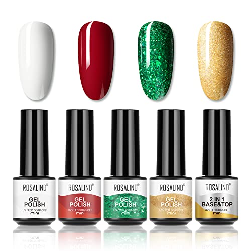 ROSALIND UV Nagellack Shellac Set 4 Farben Gel Nagellack Set Neon Nagellack mit Base Coat Top Coat Mini UV Lampe Für…