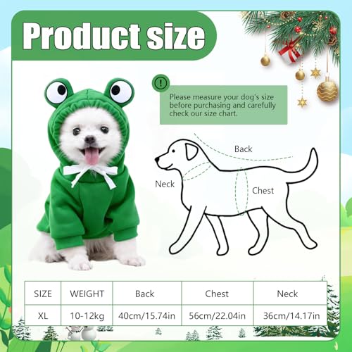 Hundemantel Winter, Haustier Frosch Hoodie Kostüm, Winteroverall für Hunde, Niedlicher Frosch Form Pullover für Hunde, Warm Hundepullover Fleece, für kleine, mittelgroße und große Hunde (XL)