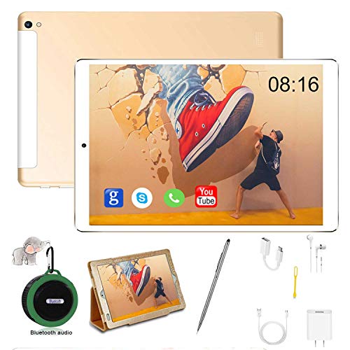Tablet 10 Pulgadas 4GB RAM 64GB ROM Android 9.0 Pie Tableta PC y Bocina Bluetooth Dual SIM+Micro SD,Quad-Core Ultrar-Rápido Tablets 4G 7500mAh Type-C Tablet WiFi
