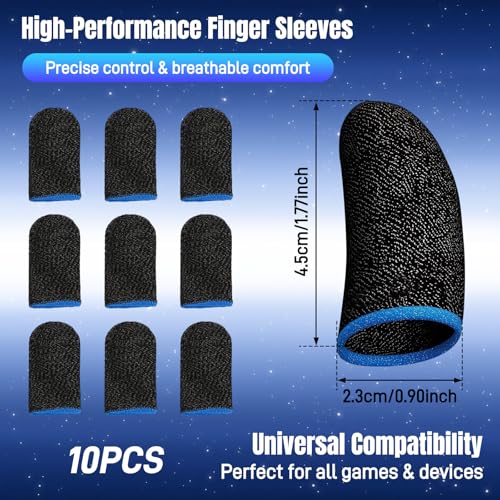 Nevoluxer 10 Stück Finger Sleeves für Gamer – Gaming Finger Sleeve mit Reaktionsschnellem Stoff & Rutschfestem Sitz – Fingersleeves Gaming für Smartphone, Tablet & Handy Controller – Perfekt Für Unter