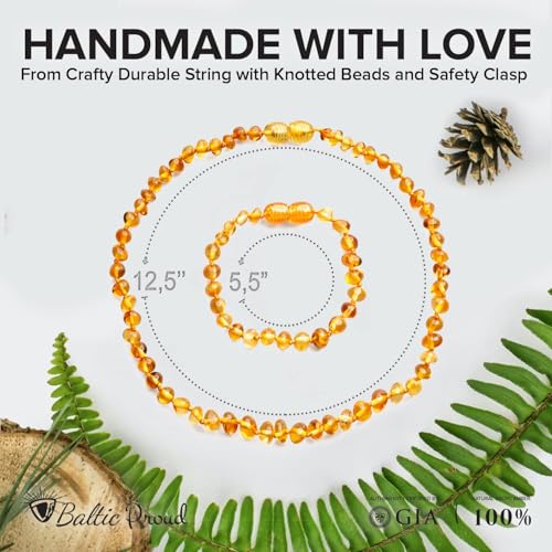 Baltic Amber Necklace and Bracelet Gift Set (Unisex Honey 12.5 Inches/5.5 Inches) - Certified Premium Quality Raw Baltic Sea Amber2