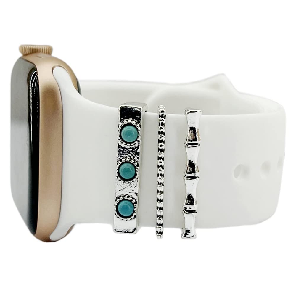 Tomcrazy Watch Band Charms Compatible with Apple Watch Series 9 8 7 6 5 4 3 2 1 iWatch Band Strap Loops, Vintage Simulated Turquoise Decorative Ring